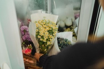 Bouquets kept in a chilled flower display